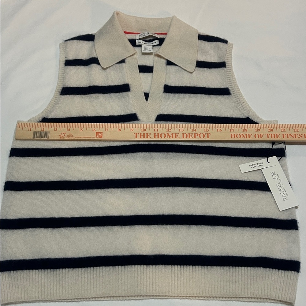 Rachel Zoe Cream and Black Striped Cashmere Sleeveless Sweater XL NWT
